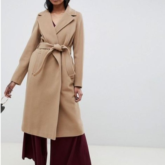 Emme Fatuo Longline Camel Coat with Tie Waist US